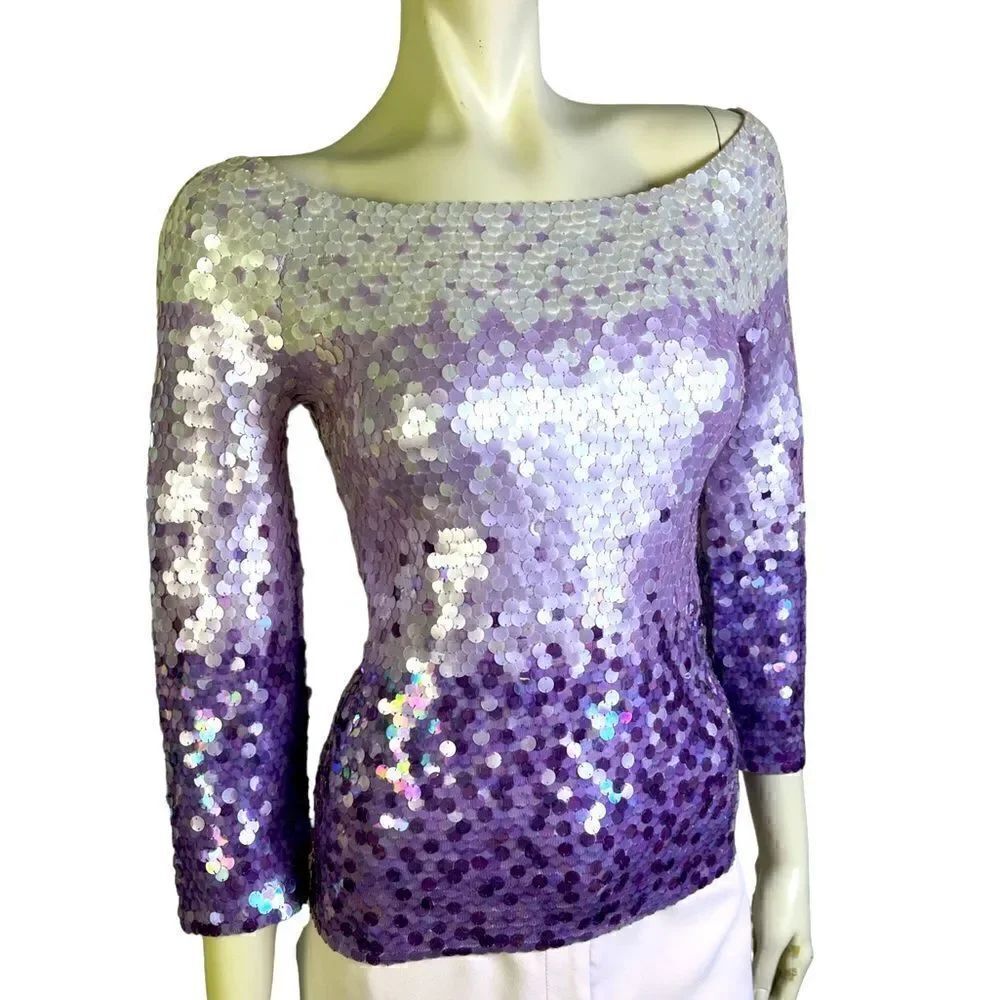 BEAUTIFUL Escada Sweater In Purple Hombre Sequins Pre-Loved Size 34 German Made